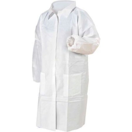 KEYSTONE SAFETY KeyGuard® Lab Coat, 3 Pockets, Elastic Wrists, Snap Front, Single Collar, White, 5XL, 30/Case LC3-WE-KG-5XL